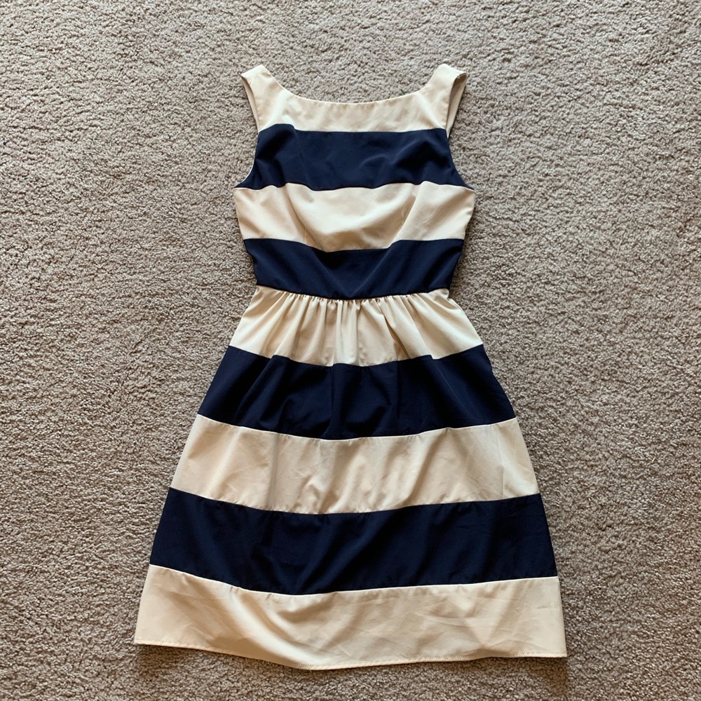 Navy and cream stripped dress